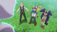 Ash iris y Cilan con Mewtwo